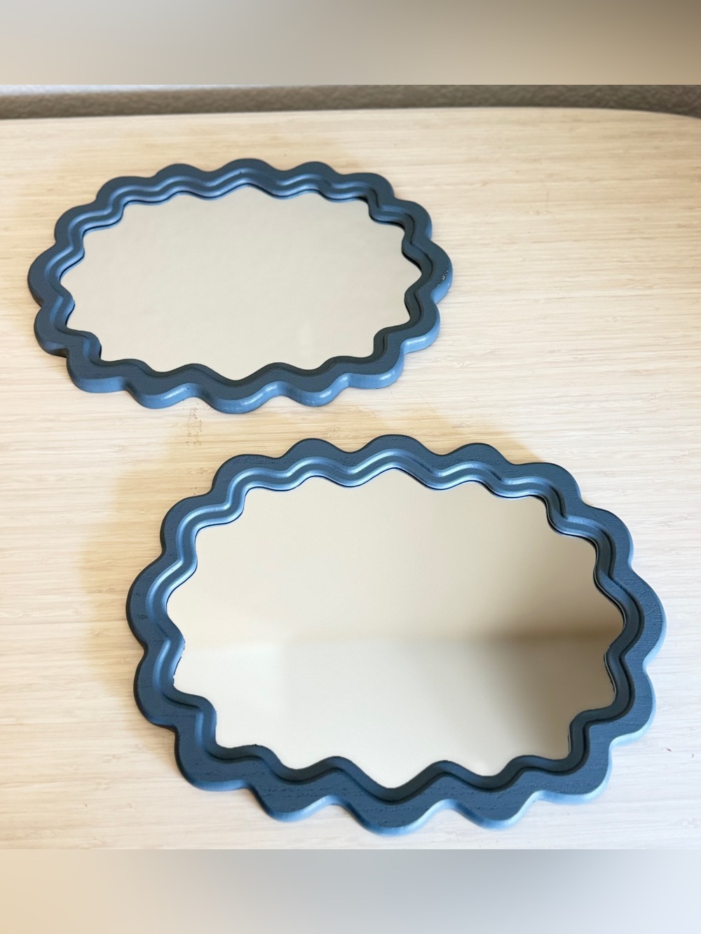 Scalloped Edge Wall Mirror - Blue